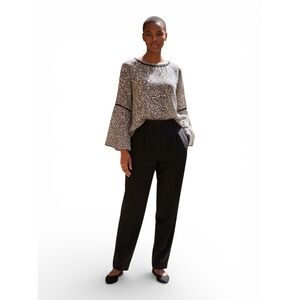 LOFT Outlet Black Floral Print Bell Sleeve Blouse Top Women's Size M